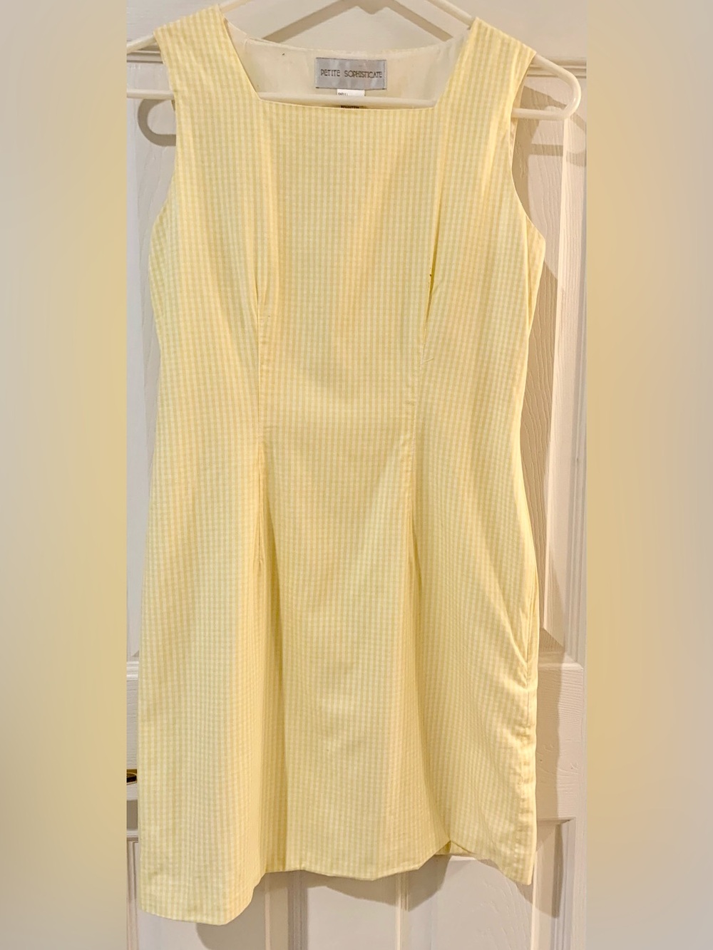 Petite Sophisticate Yellow Gingham Sleeveless Shift Dress
